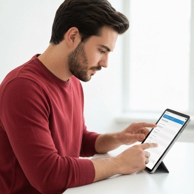 User submitting online form on tablet