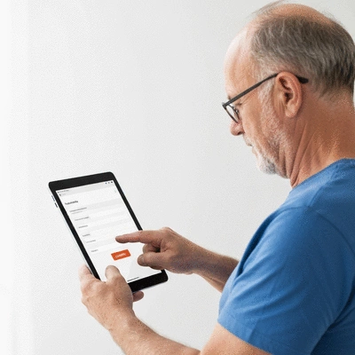 User submitting online form on tablet