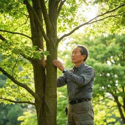 Professional arborist assessing a tree