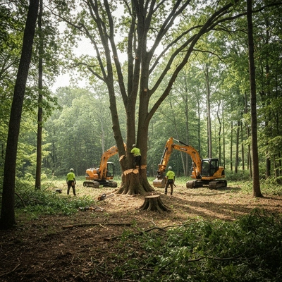 Tree removal process with professional equipment