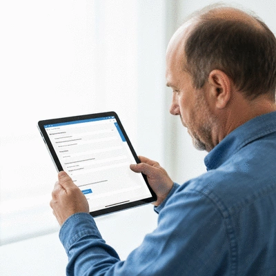User submitting online form on tablet