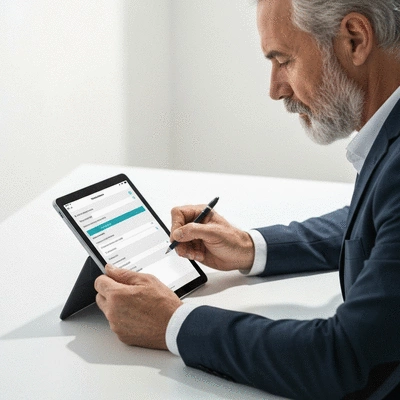 User submitting online form on tablet