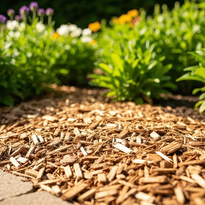 Wood chips used as mulch in a garden