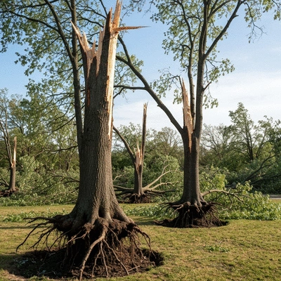 Image illustrating storm damage signs on trees