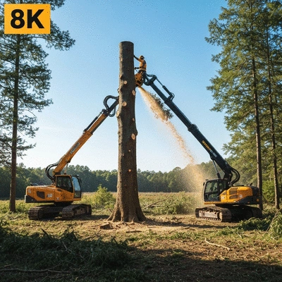 Tree removal process in action