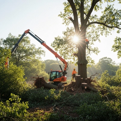 Landscape view of a tree removal process