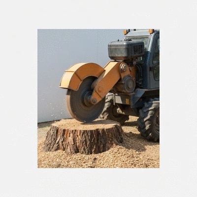 Stump grinding process with professional equipment